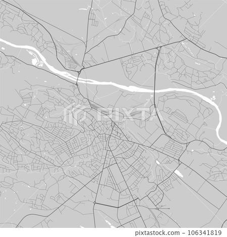 Detailed map of Chernivtsi city, oblast center of Ukraine. Municipal administrative area map with rivers and roads, parks and railways. 106341819