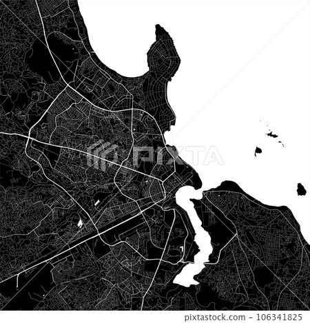 Map of Dar es Salaam city, Tanzania. Urban black and white poster. Road map with metropolitan city area view. Map of Dar es Salaam city, Tanzania. Urban black and white poster. Road map with metropolitan city area view. 106341825