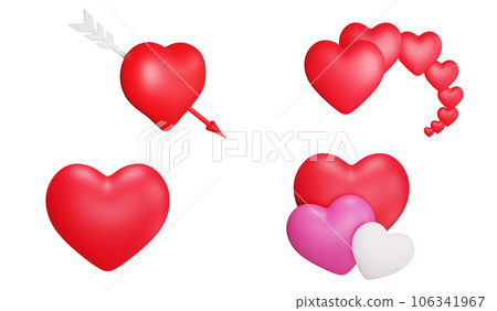 Heart clipart element ,3D render valentine concept icon set isolated on white background 106341967