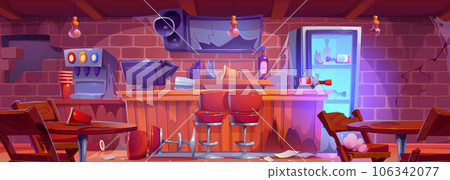 Broken down abandoned bar counter interior 106342077