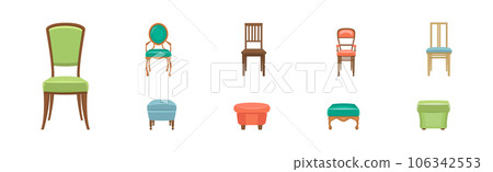 Seat Chair Furniture Item of Different Style and Color Vector Set Seat Chair Furniture Item of Different Style and Color Vector Set 106342553