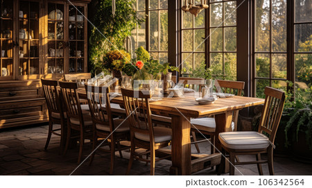 Dining room with rustic decor 106342564