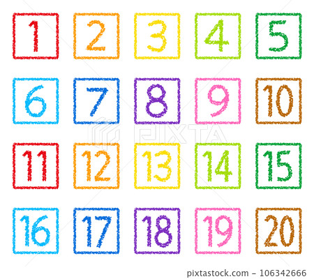 手繪蠟筆素材 數字圖標設置為20-插圖素材 [106342666] - PIXTA圖庫