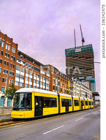 City tram on the streets of Downtown Berlin, the capital of Germany 106342978
