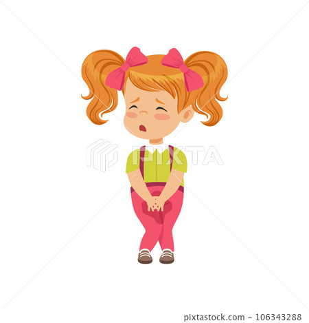 Cute little girl sad that she peed vector Illustration on a white background Cute little girl sad that she peed vector Illustration on a white background 106343288