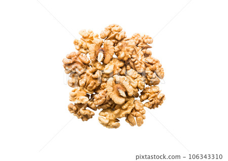 pile Walnut kernel isolated on white background, top view. Flat lay Healthy food concept 106343310