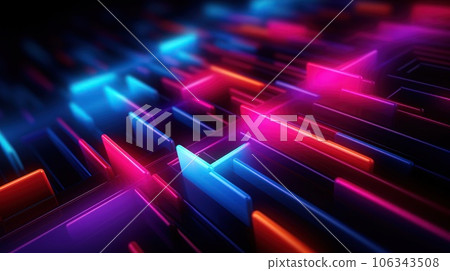 3d render abstract geometric background of colorful neon lines glowing in the dark futuristic wallpaper. 3d render abstract geometric background of colorful neon lines glowing in the dark futuristic wallpaper. 106343508