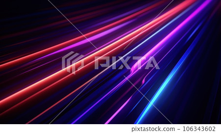 3d render abstract geometric background of colorful neon lines glowing in the dark futuristic wallpaper. 106343602