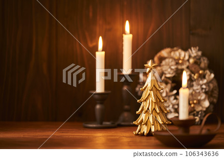 Desktop Christmas tree and wreath Candle night Christmas image 106343636
