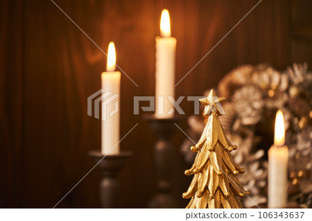 Desktop Christmas tree and wreath Candle night Christmas image 106343637