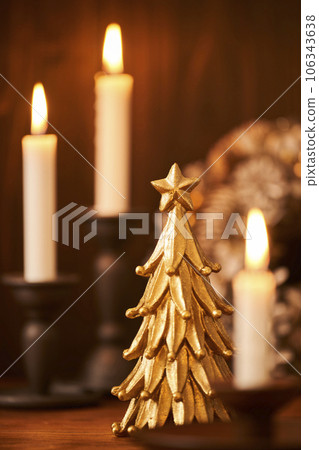 Desktop Christmas tree and wreath Candle night Christmas image 106343638