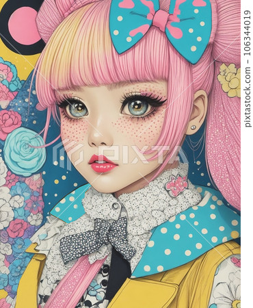 原宿風格流行女孩插畫藝術(AI 生成圖像) 原宿風格流行女孩插畫藝術(AI 生成圖像) 106344019