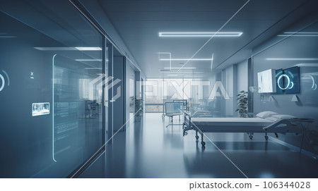 Futuristic hospital/clinic/patient room interior image 106344028