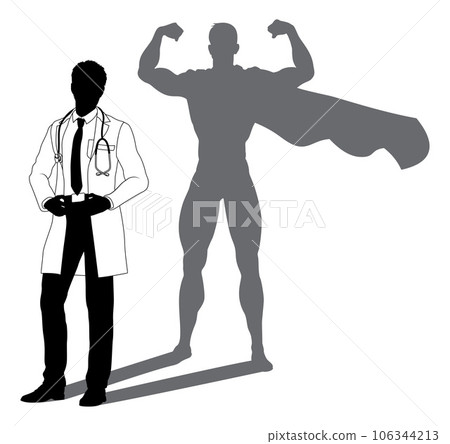 Superhero Doctor With Super Hero Shadow Silhouette Superhero Doctor With Super Hero Shadow Silhouette 106344213