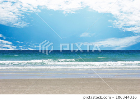 Nature landscape view of beautiful tropical beach and sea in sunny day. Beach sea space area for summer design 106344316