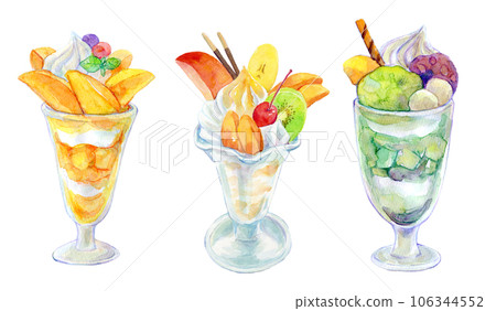 Set of various parfaits Watercolor illustration 106344552
