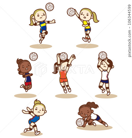 Collection of cute volleyball illustrations 106344599