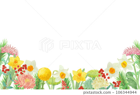 用水彩繪製的新年裝飾花卉背景圖 106344944