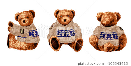 Illustration set of teddy bears wearing argyle sweaters 106345413