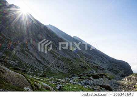 Sunrays in Mlynicka valley, High Tatras mountain, Slovakia 106345643