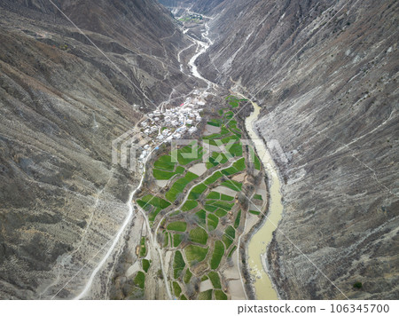 Aerial view of spring landscape in tibet, China 106345700