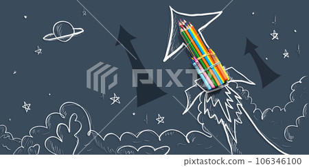Back to school theme with hand drawn rocket and pencils Back to school theme with hand drawn rocket and pencils 106346100
