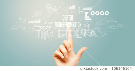 Digital Transformation concept with hand pressing a button Digital Transformation concept with hand pressing a button 106346104
