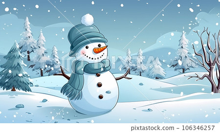 手绘卡通冬天里可爱的雪人插画 106346257