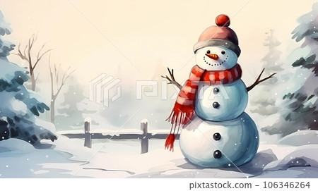 手绘卡通冬天里可爱的雪人插画 106346264
