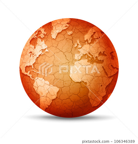 Dry and cracked world globe isolated on white background. Global warming symbol Dry and cracked world globe isolated on white background. Global warming symbol 106346389