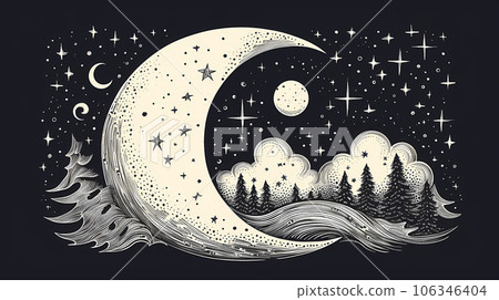 手绘卡通月亮插画 106346404