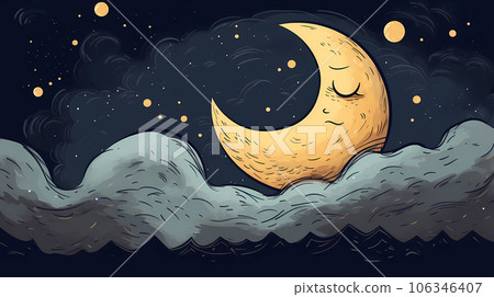 手绘卡通月亮插画 手绘卡通月亮插画 106346407