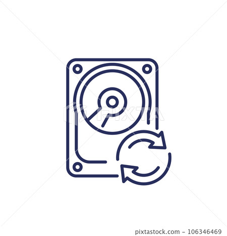 HDD backup, hard drive recovery line icon 106346469