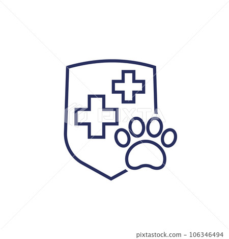 Pet insurance line icon with a shield 106346494