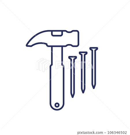 hammer and nails line icon on white 106346502