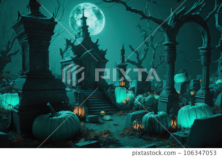 Starry night at the old cemetery on Halloween Day 106347053