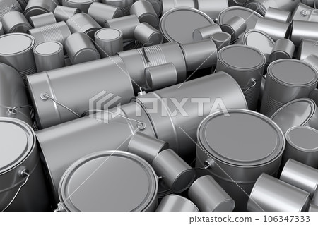 Pile of spray paint cans on black background. Spray bottle and dispenser 106347333
