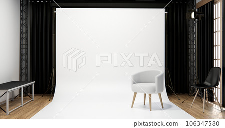 Armchair sofa in Studio room with blank white Screen. 106347580