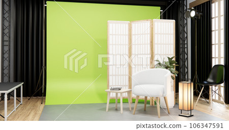 Armchair sofa in Studio room with blank green Screen. Armchair sofa in Studio room with blank green Screen. 106347591