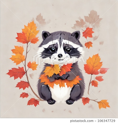 Cute raccoon, illustration, maple 106347729
