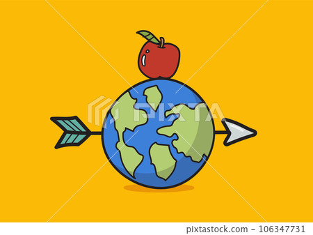 Earth was shot by arrow with apple on top doodle style 106347731