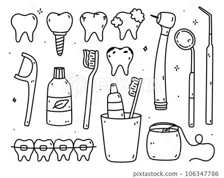 Dental care doodle set Dental care doodle set 106347786