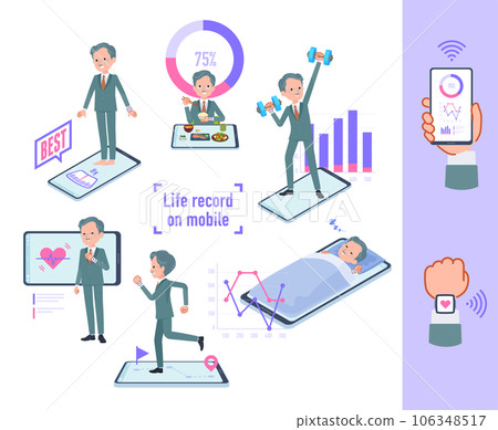 Set of business president men managing behavior and health with smartphones Set of business president men managing behavior and health with smartphones 106348517