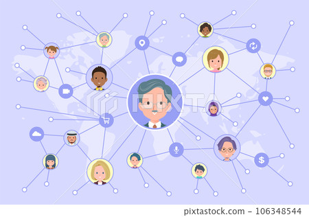 一組在社交媒體上發送信息的商業總裁 106348544