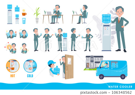 一套飲水機和一個業務總裁男。易於編輯的矢量藝術。 一套飲水機和一個業務總裁男。易於編輯的矢量藝術。 106348562
