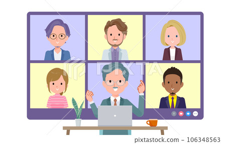 一組企業總裁與多人進行在線會議。前角 一組企業總裁與多人進行在線會議。前角 106348563