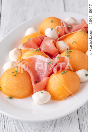 Prosciutto with Melon and Mozzarella 106348647