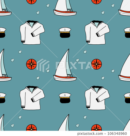 vector flat seamless pattern on the theme of sea cruise 106348960