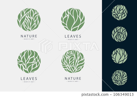 Vector set of leaf circle logos, green, nature abstract icons. Ogranic round shape emblems. Vector set of leaf circle logos, green, nature abstract icons. Ogranic round shape emblems. 106349013