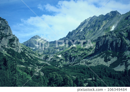 Panoramic view of snowy mountains Panoramic view of snowy mountains 106349484